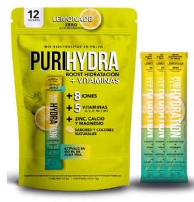 Purihydra, Doypack Hidratacion + Vitaminas Sabor Limonada (12un)