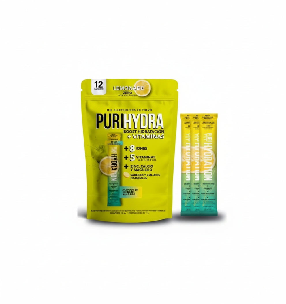 Purihydra, Doypack Hidratacion + Vitaminas Sabor Limonada (12un)