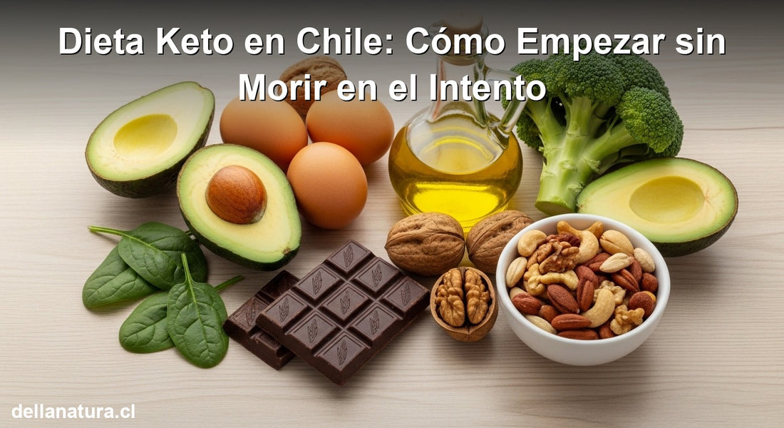 Selección de alimentos para dieta keto disponibles en Chile sobre mesa de madera