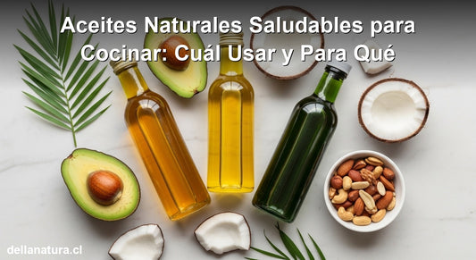 Aceites naturales saludables para cocina sobre superficie de mármol con palta y coco
