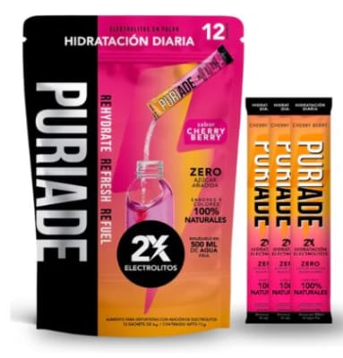 Puriade, Doypack Electrolitos en Polvo Sabor Cherry (12un)