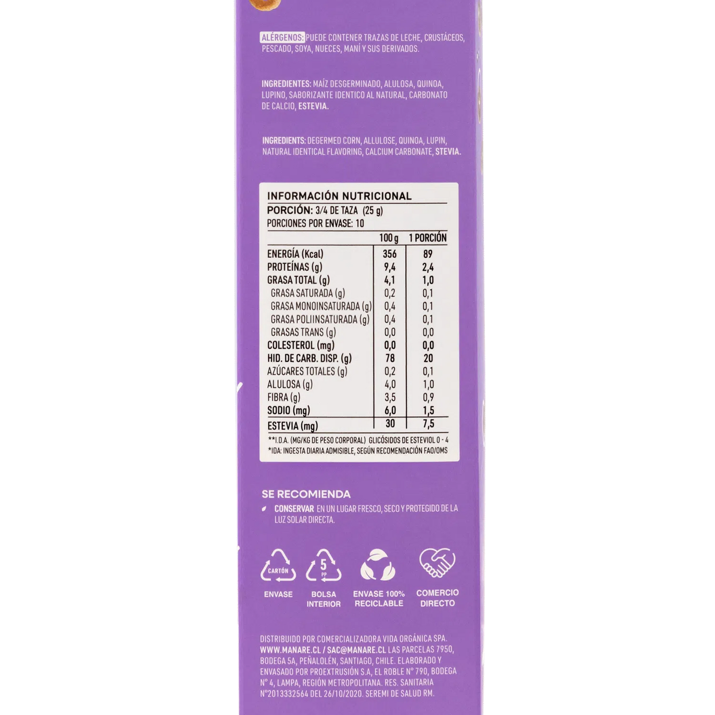 Cereal sin Gluten Cacao, Manare